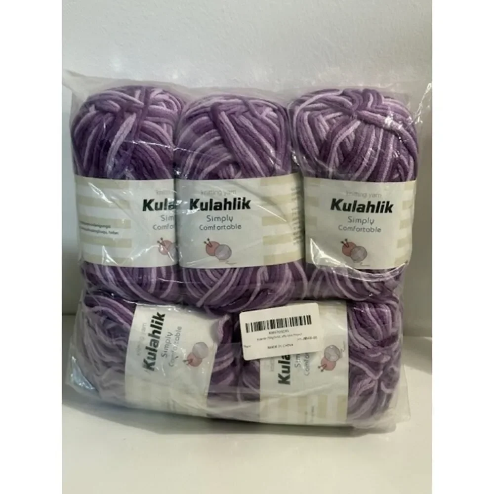 250g(5x50g) Acrylic Crochet/Knitting Yarn Thread, 5 Rolls Skeins Pink Purple